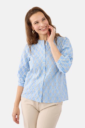 BRANDTEX - 3/4 Ærmet Skjorte - Lyseblå - Hulmønster