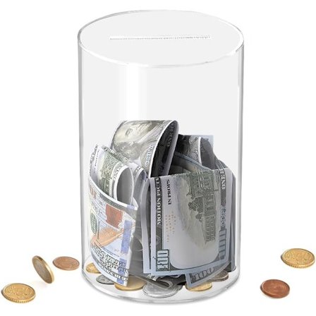 Akryl sparegris, 9 x 15 cm transparent akryl sparegris til opbevaring af kontanter eller mønter, ikke-åbningsbar sparegris, egnet til voksne og børn