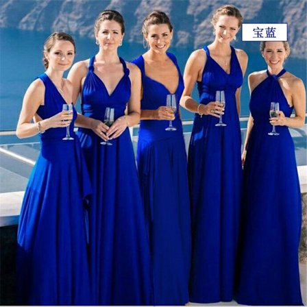 Multiple Wear Rope Cross Backless Sexy Bandasje One-Piece Dress Lang kjole Safirblå