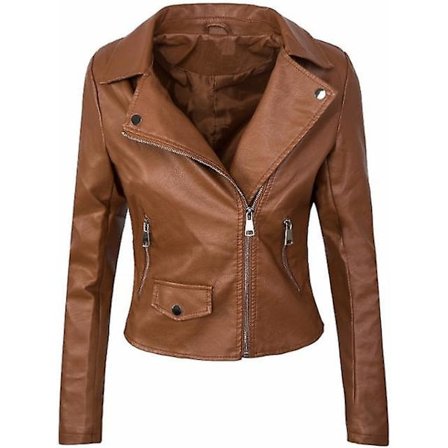 Dam Mode Långärmad Kavajkrage Casual Formell Läderjacka