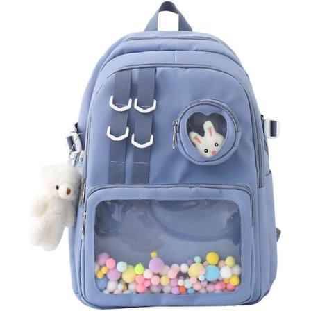 Kawaii Rygsæk til kvinder, sød gennemsigtig vinduesrygsæk, skoletaske, bærbar computer til daglig brug, Lolita-taske, cosplay (blå)