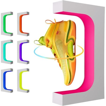 Leviterende Skoutstilling, Flytende Roterende Sneakersstativ, Magnetisk Levitasjon Skohylle med 16 Farger LED-lys for Gaver Skosamlere Butikk