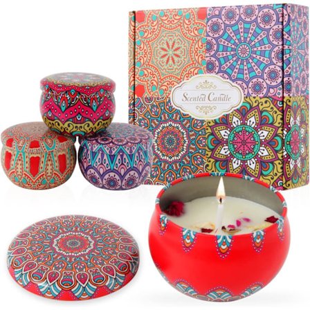 Doftljus Presentförpackning för Kvinnor Ros Kakao Lavendel Citron 4 Dofter Sojavax för Hushåll Vänskaps Presentförpackningar Nya Hem Presenter Syster 