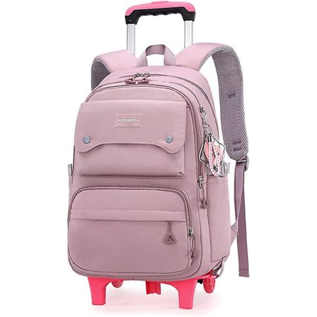 Enfärgade flickor rullande ryggsäck med hjul Skolväska Elementary School Student Trolley Daypack Outdoor Travel Bag