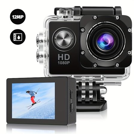 Actionkamera HD 1080P, 2" LCD-skärm 50MP med 140° vidvinkel, 400mAh batteri