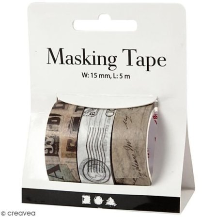 Assortiment av masking tape 15 mm x 5 m - Vintage-mönster - 3 ruller
