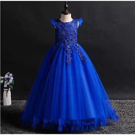 Girls Mesh Princess Klänningar, Barn Långa sommarklänningar, Girls Piano Performance Kostymer, Bankettklänningar