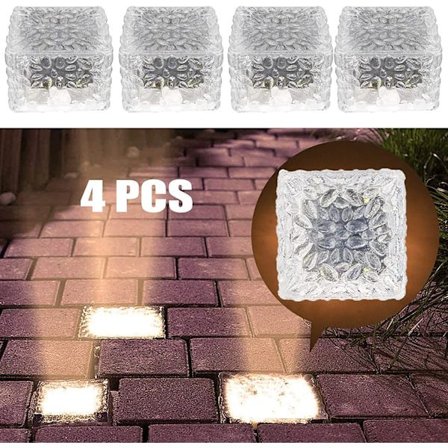 4-delad lampa 4 LED varmvit solcellslampa utomhus, ljussensor gångvägslampor solcells tegellampa för utomhus damm mark gångväg trädgård uteplats