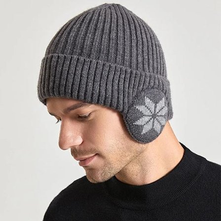 hat winter knitting ear flap hats (dark grey)