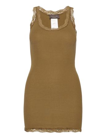 Silk Top Long W/Vintage Lace T-shirts & Tops Sleeveless Vihreä Rosemunde