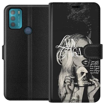 Yhteensopiva Lompakkokotelo Motorola Moto G50 Lady Gaga mustavalkoinen retrojuliste aurinkolaseilla ja pop-taide-estetiikalla