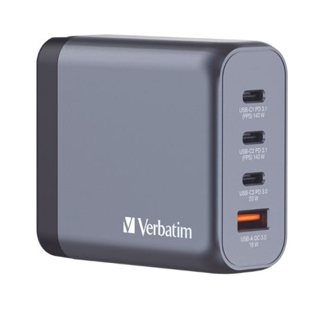 Verbatim Snabbladdare 200W GaN 3xUSB-C 1xUSB-A EU/UK/US - Svart