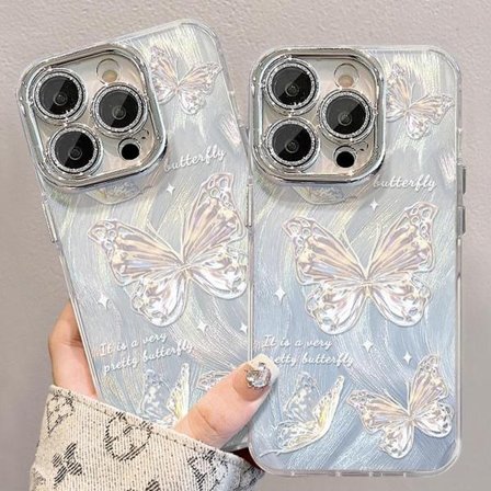 Telefonfodral för Iphone 17, 16, 15 Pro/ProMax/Plus Glänsande Fjärilsmönster Hårt Skal