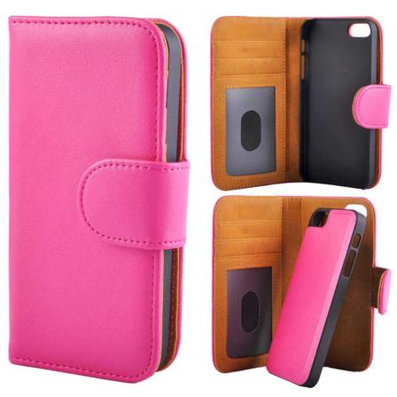 Deluxe Lommebok Folio -deksel Avtakbart magnetisk bakdeksel iPho Pink