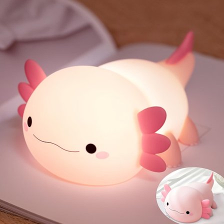Söt Axolotl Nattlampa - USB Uppladdningsbar LED-lampa med Timer, Touch-Aktiverad Dimbar Färgskiftande Salamanderdesign