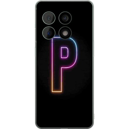 Kompatibel Mobilcover til OnePlus OnePlus 10 Pro Minimalistisk neonbogstav P i farvegradient og lyseffekt mod sort baggrund i digital neonstil