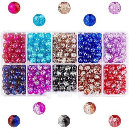 550 stk Crackle-perler 10 Farger Håndlagde Lampwork Glass Runde Perler 6mm Krystallperler for Sommerperler Vennskapsarmbånd Morsdag Smykker Mak