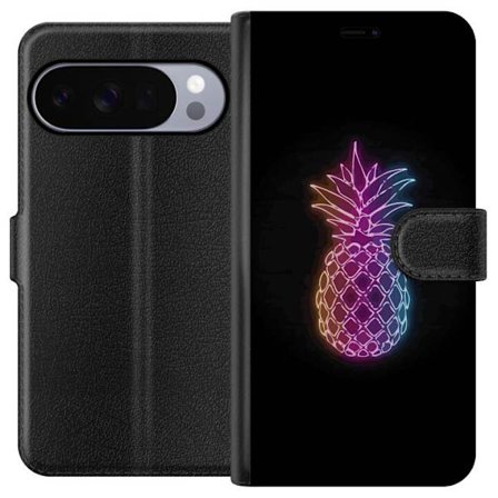 Kompatibelt Lommeboketui til Google Google Pixel 10 Pro XL Neonlysillustrasjon av ananas i fargerikt lys mot svart bakgrunn
