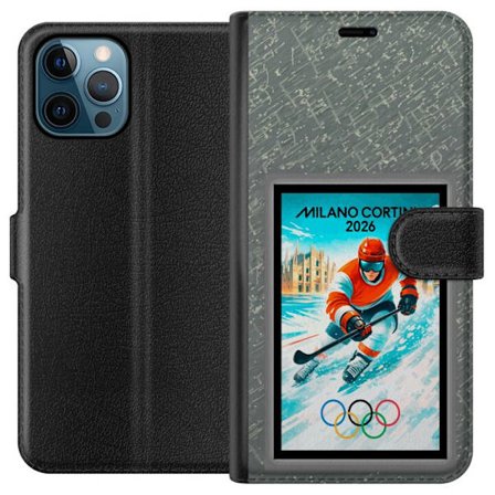 Kompatibelt Lommeboketui til Apple iPhone 12 Pro Max Curlingillustrasjon med spillere og stein på is, Milano Cortina 2026, snøsprut og olympiske ringe