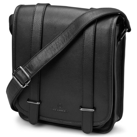 Bolso mensajero de cuero de plena flor negro para hombres - Bolsos de cuero