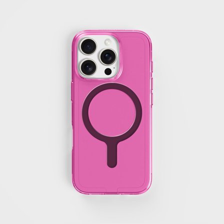 Getönte pinkfarbene durchsichtige Handyhülle mit MagSafe & Bonus-Kabel, iPhone 16 Pro