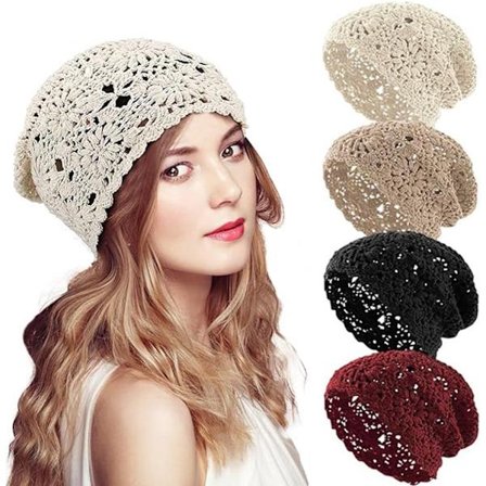 4 Hattar - Hæklet Bomuldshat til Kvinder - H& Strikket - Bomuldshat til Kvinder Hæklede Hatter