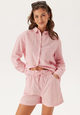 TOMMY JEANS - Tjw Cotton Linen Short - Th3 Precious Pink/STRIPE - Kläder - - Bubbleroom