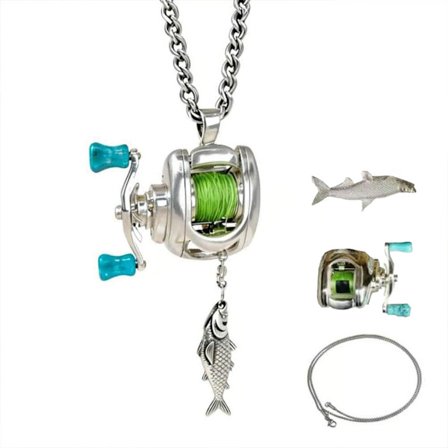 Fiskrulle Halsband, Miniatyr Fiskeredskap Hänge med Roterande Handtag, Justerbart Halsband för Fiskare