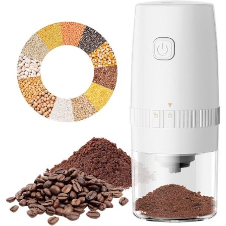 Kaffekvern, Elektrisk Kaffekvern, Krydderkvern, Bærbar Salt- og Pepperkvern, Justerbar Grovhet, Grill og Restaurant, Hvit, 19x8 cm