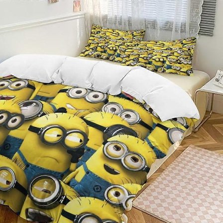 x372 Minion 3-osainen vuodevaatesetti Lämmin ja mukava pehmeä pussilakanasetti, jossa 1 pussilakana ja 2 tyynyliinaa makuuhuoneeseen b-FF-