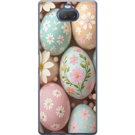 Kompatibelt Mobildeksel til Sony Xperia 10 Plus Pastellfargede påskeegg med håndmalte blomster og vårfølelse i en myk dekorativ sammensetning