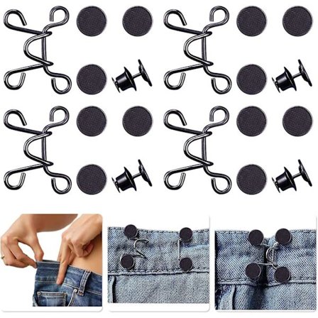 4 Set Pant Waist Tightener, Justerbar midjebandespänne set, Extra knapp för jeans för att göra tightare, Knappjusterare
