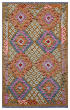 Hand Woven Kilim Afghan Old Style Rug 96X155 Wool Brown/Dark Red Small