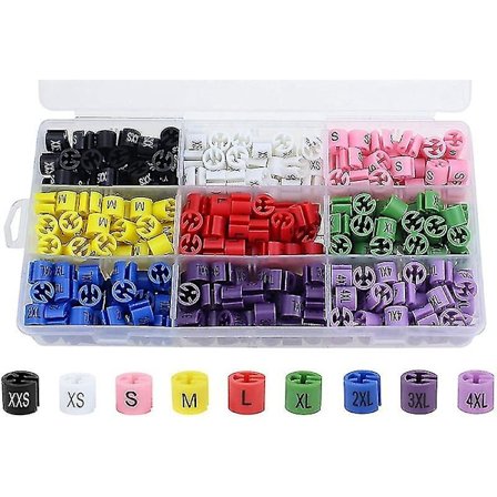 290 stk. Snap Detailhandel Tøjbøjle Størrelsesmarkører Beklædningsmærker XXS til 4XL Størrelseskodning Farvet Divider