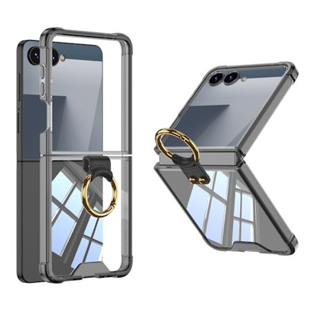Skal för Samsung Galaxy Z Flip 7, med gångjärnsskydd och ringhållare (Svart)