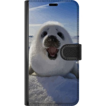Kompatibelt Lommeboketui til Samsung Galaxy A56 Hvitt sel skjelett på snø med åpent smil og store øyne, arktisk søtt dyremotiv med myke konturer og vi