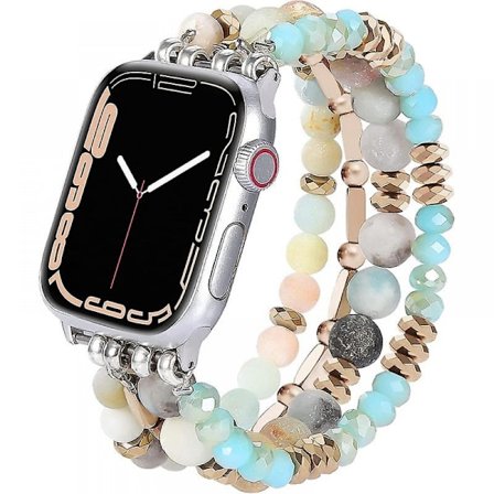 Urrem - Trendy Elastisk Armbånd til iWatch - Sort Turmalin & Krystal Indlæg