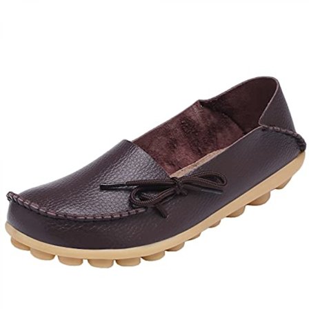 Dames loafers - Casual slip on dress loafers - komfortable lædersko til kvinder - udendørs gåture - flade sko - Coffee (størrelse 35)