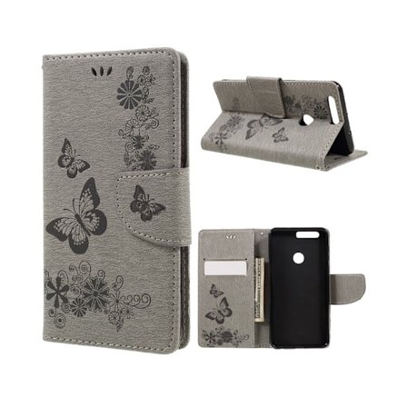 Huawei Honor 8 Nahkakotelo Painatuksella - Harmaa