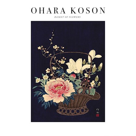 Ohara Koson Korg av blommor Pappersutskrift 40cm x 30cm Svart/Flerfärgad