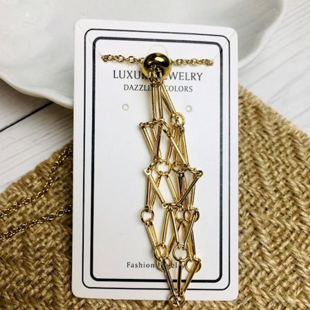 Crystal Holder Cage Necklace Crystal Net Metal Necklace GOLD L