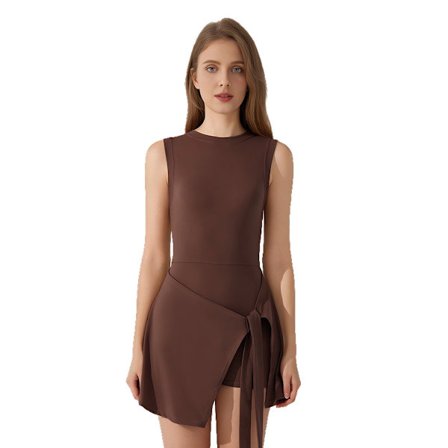 Sports Vest Kjole med Stropper, Slankende Tætsiddende Anti-gnidnings Yoga Tennis Kjole - Off-Shoulder, U-Ryg, Slids, 2-i-1 Atletisk Krop