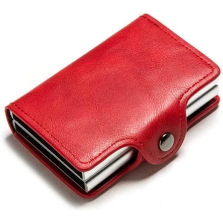 (Rød) Smart Pung Dobbelt Boks Kortholder Metal Boks Blokke Anti-T