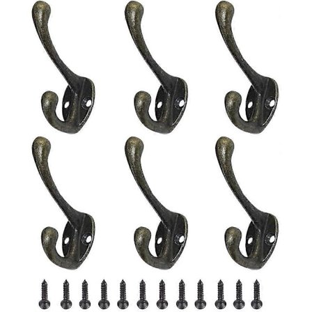 6-pak Krok Vintage Kroge Metal Knagerække Tøj Vægkroge med Skruer Bronze