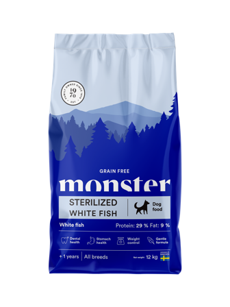 Monster Pet Food - Kornfri sterilisert hvit fisk 12 kg - Hund - Hundefôr & hundemat - Tørrfôr for hund - ZOO.no