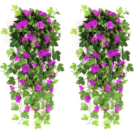 2 stk. Kunstig Wisteria Ranke Kunstige Planter Fake Blomster Hengende Plante Vegg Hjem Balkong Kurv Dekor for Hjemmeinnredning 90cm (Lilla-Grønn 