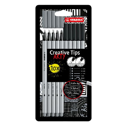 Stabilo Fiberspetspennor olika spetsbredder 10-pack svart och grått Pennor & kontorsmaterial Flerfärgad 10 PACK