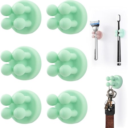 Silikone tandbørsteholder 6 stk multifunktionskrog barberbladsholder vandtæt selvklæbende vægmonteret enkelkrog til væg eller glas Grøn