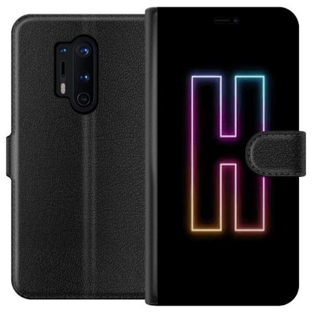 Yhteensopiva Lompakkokotelo OnePlus OnePlus 8 Pro Minimalistinen neonkirjain H väriä vaihtavassa valossa mustaa taustaa vasten modernilla typografis