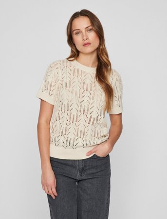 Vila Vicotti S/S O-Neck Knit Top - Noos - Beige - XS